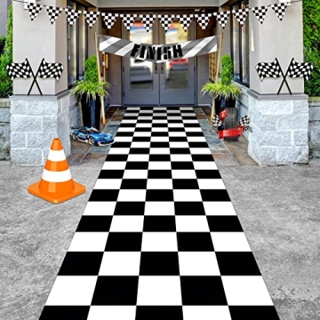 Fabbay Racing Theme Runner, Black and White Checkered Aisle Runner, Polyester (2 Pieces)