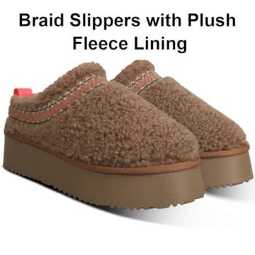 NATRAKI Women's Platform Slippers Mini Boots Braid Slippers with Plush Fleece Lining Fuzzy Slippers for Women Slip on Clogs