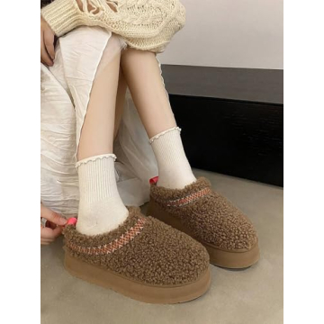 NATRAKI Women's Platform Slippers Mini Boots Braid Slippers with Plush Fleece Lining Fuzzy Slippers for Women Slip on Clogs