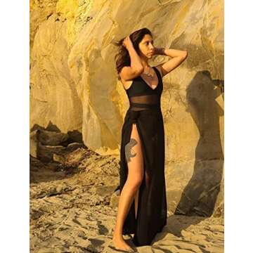 CARDYDONY Women's Swimsuit Cover Up Sarong Bikini Swimwear Beach Cover-Ups Wrap Skirt Black Long S-M