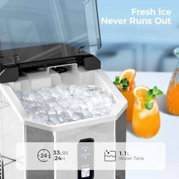 AGLUCKY Nugget Ice Maker Countertop, Portable Crushed Ice Maker Machine with Handle, 35lbs/24H, One-...