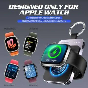 Pddosi Portable Charger for Apple Watch, 1500mAh iWatch Charger Travel, Magnetic Portable Watch Charger Keychain, Portable Wireless Charger for iWatch Series 10/9/8/7/6/5/4/3/2/SE/Ultra (Black)