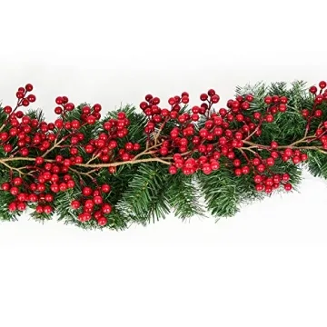 DearHouse 6FT Red Berry Garland, Flexible Artificial Red and Burgundy Berry Garland for Indoor Outdoor Hone Fireplace Decoration for Winter Christmas Holiday New Year Decor