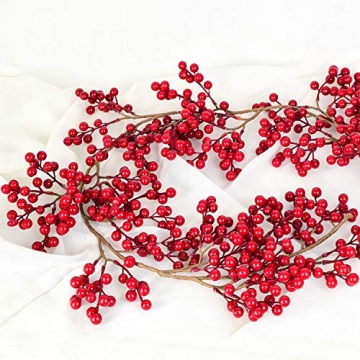 DearHouse 6FT Red Berry Garland, Flexible Artificial Red and Burgundy Berry Garland for Indoor Outdoor Hone Fireplace Decoration for Winter Christmas Holiday New Year Decor