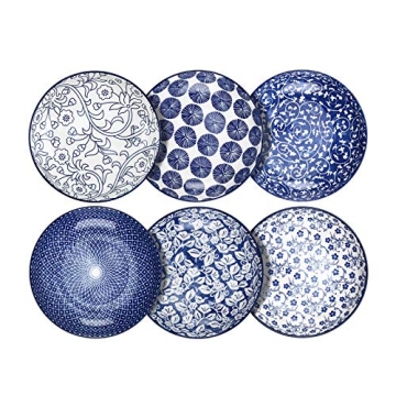 Selamica Porcelain Bowls Set of 6 - Vintage Blue, Dishwasher and Microwave Safe