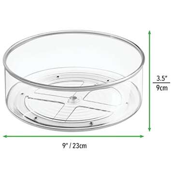 APOWUS Humutan Lazy Susan Turntable for Kitchen Cabinets, Pantry, and Fridge - 9" Rotating Organizer - Raised Edge Keeps Items in Place - Storage Turntable Organizer for Spices or Condiments - Clear