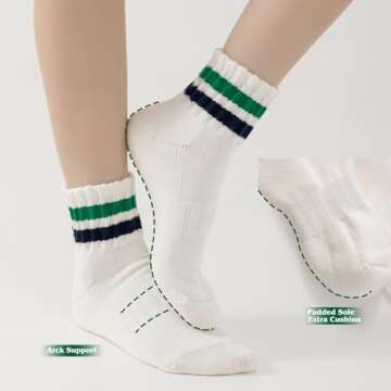 Fszsaa Novelty Socks For Women Striped Retro Mini Crew Socks Sporty Calf Socks Casual Cotton Ankle S...