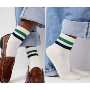 Fszsaa Novelty Socks For Women Striped Retro Mini Crew Socks Sporty Calf Socks Casual Cotton Ankle Socks Women