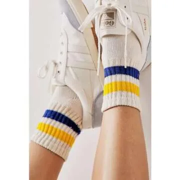 Fszsaa Novelty Socks For Women Striped Retro Mini Crew Socks Sporty Calf Socks Casual Cotton Ankle Socks Women