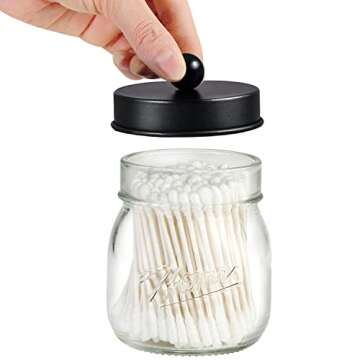 SheeChung 2 Pack Qtip Holder for Bathroom - Bathroom Jars, Cotton Swab Holders, Bathroom Containers Set, Black Bathroom Accessories for Cotton Balls, Floss Pick, Cotton Round Pads - Black