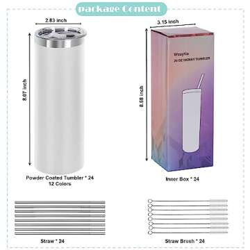 Wzaytia 24 Pack 20 Oz Skinny Tumblers Straight, Stainless Steel Skinny Tumbler Bulk, Powder Coated Slim Insulated Tumbler Cup, Individually Gift Boxed, Multi-Color