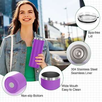 Wzaytia 24 Pack 20 Oz Skinny Tumblers Straight, Stainless Steel Skinny Tumbler Bulk, Powder Coated Slim Insulated Tumbler Cup, Individually Gift Boxed, Multi-Color