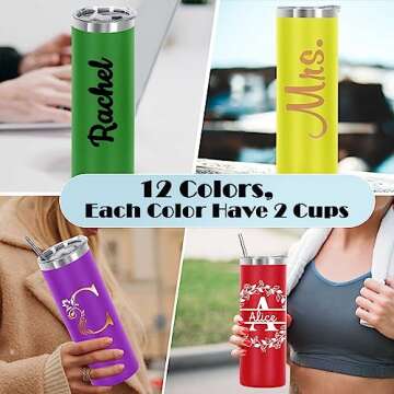 Wzaytia 24 Pack 20 Oz Skinny Tumblers Straight, Stainless Steel Skinny Tumbler Bulk, Powder Coated Slim Insulated Tumbler Cup, Individually Gift Boxed, Multi-Color