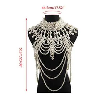 Women Faux Pearl Beaded Body Chain Shawl Necklace