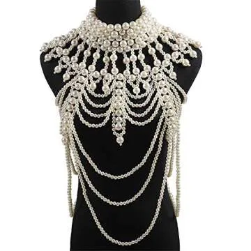 Women Faux Pearl Beaded Body Chain Shawl Necklace