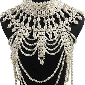 Women Faux Pearl Beaded Body Chain Shawl Necklace
