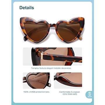 SOJOS Heart Shaped Sunglasses Clout Goggle Vintage Cat Eye Mod Style Retro Glasses Kurt Cobain SJ2062 with Tortoise Frame/Brown Lens