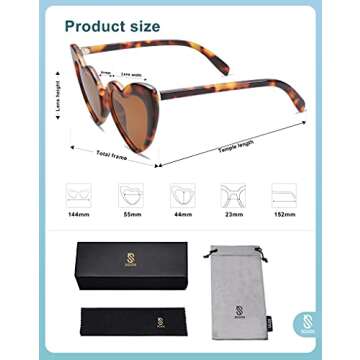 SOJOS Heart Shaped Sunglasses Clout Goggle Vintage Cat Eye Mod Style Retro Glasses Kurt Cobain SJ2062 with Tortoise Frame/Brown Lens