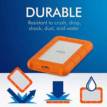 LaCie Rugged USB-C 2TB External Hard Drive Portable HDD – USB 3.0 compatible, Drop Shock Dust Rain Resistant, for Mac and PC Computer Desktop Workstation Laptop, 1 Month Adobe CC (STFR2000800)