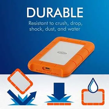 LaCie Rugged USB-C 2TB External Hard Drive Portable HDD – USB 3.0 compatible, Drop Shock Dust Rain Resistant, for Mac and PC Computer Desktop Workstation Laptop, 1 Month Adobe CC (STFR2000800)