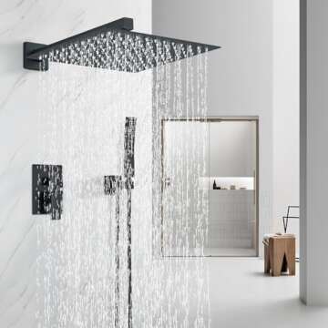 Ackwave Shower Faucet Matte Black Shower System with 12 Inches Rain Shower Head and Handheld Spray Bathroom Luxury Rain Shower Faucet Set Complete Wall Mounted