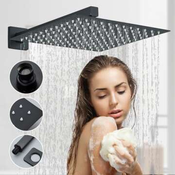 Ackwave Shower Faucet Matte Black Shower System with 12 Inches Rain Shower Head and Handheld Spray Bathroom Luxury Rain Shower Faucet Set Complete Wall Mounted