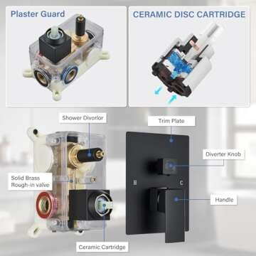 Ackwave Shower Faucet Matte Black Shower System with 12 Inches Rain Shower Head and Handheld Spray Bathroom Luxury Rain Shower Faucet Set Complete Wall Mounted