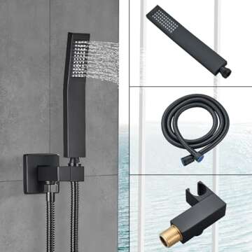 Ackwave Shower Faucet Matte Black Shower System with 12 Inches Rain Shower Head and Handheld Spray Bathroom Luxury Rain Shower Faucet Set Complete Wall Mounted