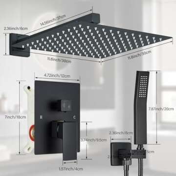 Ackwave Shower Faucet Matte Black Shower System with 12 Inches Rain Shower Head and Handheld Spray Bathroom Luxury Rain Shower Faucet Set Complete Wall Mounted