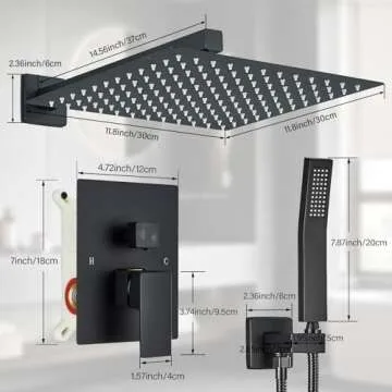Ackwave Shower Faucet Matte Black Shower System with 12 Inches Rain Shower Head and Handheld Spray Bathroom Luxury Rain Shower Faucet Set Complete Wall Mounted