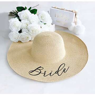 ModParty Women's Beach Floppy Sun Hat for Bride, Bridal Shower Gift, Bachelorette Party Tan