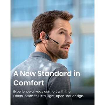 SHOKZ OpenComm2 - Open-Ear Bone Conduction Headphones, Wireless Bluetooth Computer Headsets with Noi...