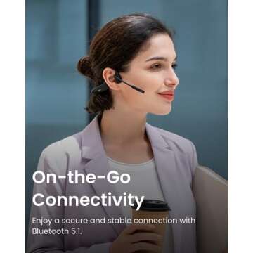 SHOKZ OpenComm2 - Open-Ear Bone Conduction Headphones, Wireless Bluetooth Computer Headsets with Noise Canceling Mic and Mute Button for Work, Call, Meeting, 16 Hours Talk Time for Mobile & PC, Black