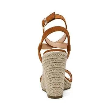 DREAM PAIRS Womens Open Toe Espadrilles Dressy Platform Sandals Buckle Ankle Strap Stylish Wedges Sandals,Size 7,TAN/Suede,SDPW2211W