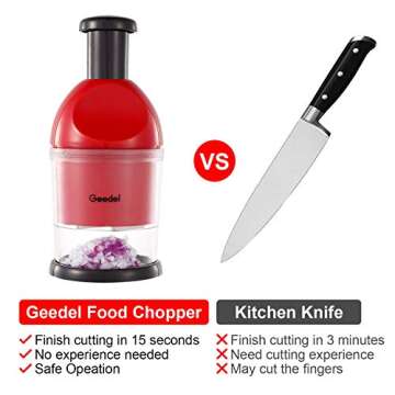 Geedel Food Chopper, Easy to Clean Manual Hand Vegetable Chopper Dicer, Dishwasher Safe Slap Onion Chopper for Veggies Onions Garlic Nuts Salads Red