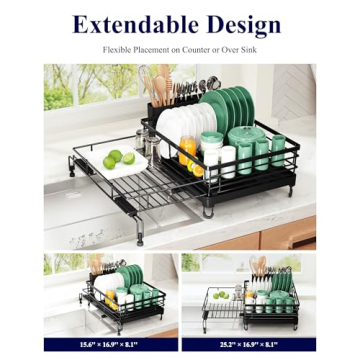 Kitsure Expandable Dish Drying Rack - Space Saving Kitchen Essential