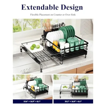 Kitsure Expandable Dish Drying Rack - Space Saving Kitchen Essential