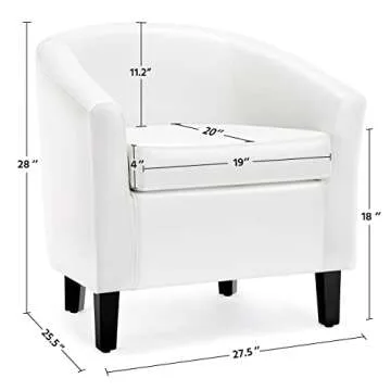 Yaheetech White Leather Chair, Faux Leather Accent Chair, Modern Barrel Chair Comfy Club Chair with Soft Padded and Solid Legs for Living Room Bedroom Reception Room, White