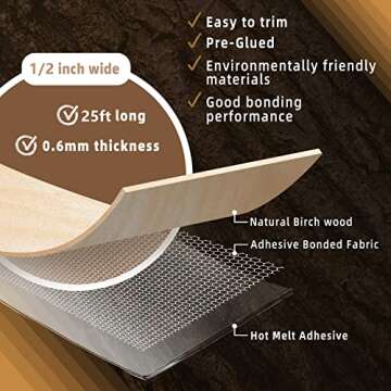 GSCIT Club Birch Edge Banding, 1/2 inch x 25ft roll of Veneer Edge Banding -Pre-glued Flexible, Real...