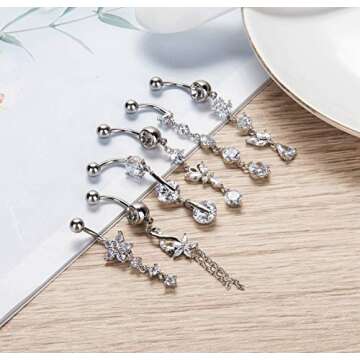 Trendy YOVORO 6PCS Stainless Steel Belly Button Rings