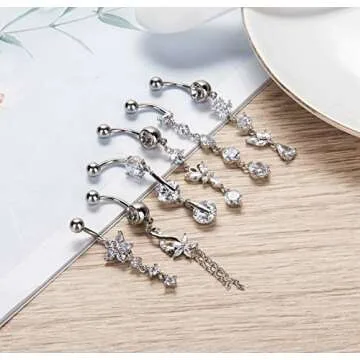 Trendy YOVORO 6PCS Stainless Steel Belly Button Rings