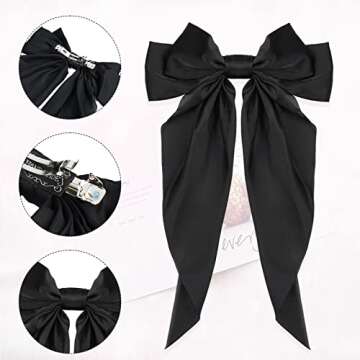 Ambesi Big Bow Hair Accessories 2pcs - Long Tail French Satin Silky Barrettes for Women and Girls, B...