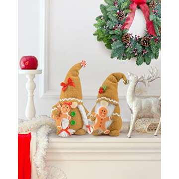 D-FantiX Christmas Gingerbread Man Gnomes Plush Doll Sets, 2Pcs Handmade Stuffed Scandinavian Gnome ...