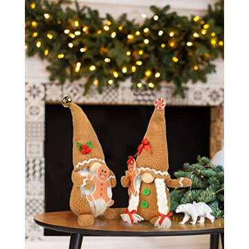 D-FantiX Christmas Gingerbread Man Gnomes Plush Doll Sets, 2Pcs Handmade Stuffed Scandinavian Gnome Decorations Kits, Nordic Swedish Tomte Gnome Collectible Figurines Ornament, Tiered Tray Decor