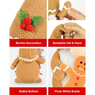 D-FantiX Christmas Gingerbread Man Gnomes Plush Doll Sets, 2Pcs Handmade Stuffed Scandinavian Gnome Decorations Kits, Nordic Swedish Tomte Gnome Collectible Figurines Ornament, Tiered Tray Decor