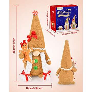 D-FantiX Christmas Gingerbread Man Gnomes Plush Doll Sets, 2Pcs Handmade Stuffed Scandinavian Gnome Decorations Kits, Nordic Swedish Tomte Gnome Collectible Figurines Ornament, Tiered Tray Decor