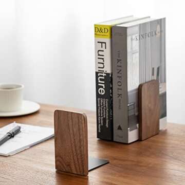 Muso Wood Book Ends for Shelves, Non-Slip Bookends, Heavy Duty Wooden Bookend Support for Books and ...