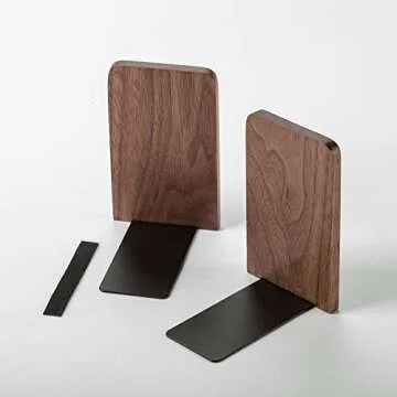 Muso Wood Book Ends for Shelves, Non-Slip Bookends, Heavy Duty Wooden Bookend Support for Books and Movies (Walnut 2 Pairs)