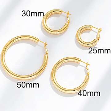14k Gold Plated Thick Gold Hoop Earrings Lightweight Hollow Tube Earings for Women Hypoallergenic Chunky Gold Hoop Earrings 25mm