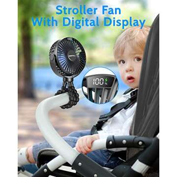 SWEETFULL Portable Stroller Fan, with Display 4000mAh Battery Powered Mini Clip On Fan, 4-Speed Rech...